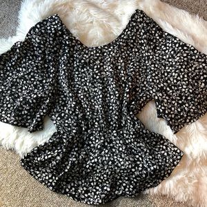 Who What Wear Black & White Floral Blouse